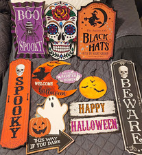 Lot of 14 Wood Halloween Plaque/Sign Wall Decor, Multicolor - Boo Spooky Beware