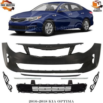 Front Bumper Cover Primed Plastic & Bumper Trims Kit For 2016-2018 Kia Optima