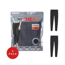 32 Degrees HEAT Women  s Base Layer Pants 2-Pack Black Thermal Leggings Winter