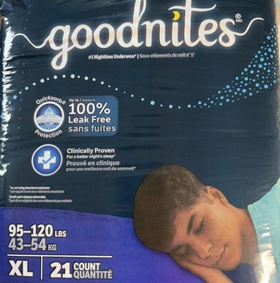 Goodnites Boys Nighttime Bed Wet Diaper Underwear Size XL  (95-120 lbs) 63 Ct