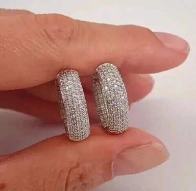 Moissanite Huggies Hoop Earrings 2.50 Ct Round Cut  14K White Gold Plated