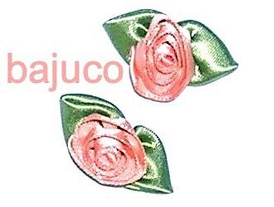 Satin-Röschen  Dior-Röschen Blümchen mit Blatt altrosa - 15x32 mm - 3 Stück