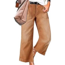 Flamingals Women's Straight Wide Leg Jeans Mid Waisted Casual Raw Hem Size 2XL