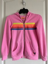 Aviator Nation Size 8 Unisex KID'S Five STRIPE HOODIE - NEON PINK 168