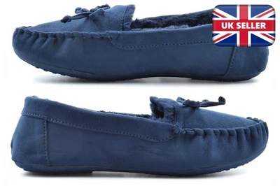 COSIES Damen Mokassin Pantoffeln Damen Slipper Schlappen Kunstwildleder Pantoffeln Navy Größe
