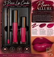 3pc Hydrating Long Lasting High Shine Lip Set Plum Allure Liner Lipstick Gloss