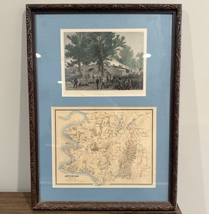 Civil War Battle of Antietam Harper’s Weekly Engraving & Map Framed 1860s