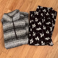 Lands End Women s L LT 1/4 Zip Black Gray White Long Sleeve Fleece Lot