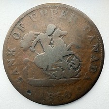 1850 Bank of Upper Canada Copper Bank Token One Half Penny