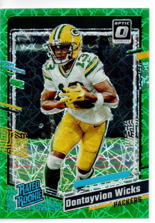 2023 Panini Donruss Optic #249 Dontayvion Wicks Rated Rookie (RC) Green Velocity