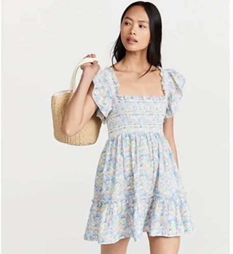 LoveShackFancy Femmes Nadja Smocks Arc-en-Ciel Explosion Coton Court Mini Robe S - Photo 1 sur 20