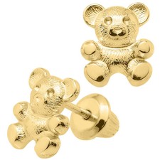 14K Yellow Gold Teddy Bear Baby Studs