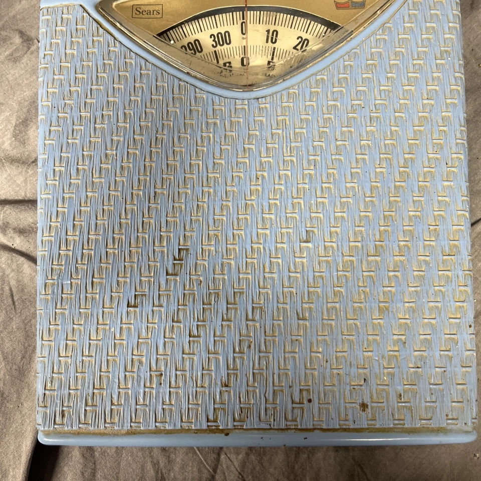 Báscula de baño vintage de metal Sears textura tejida azul hecha en EE. UU. AÑOS 60 70 Foto 2 de 4