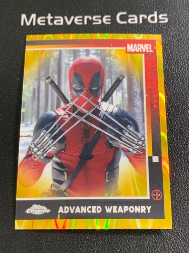 2025 Topps Chrome Marvel Deadpool Gold Raywave #54 Advanced Weaponry /50