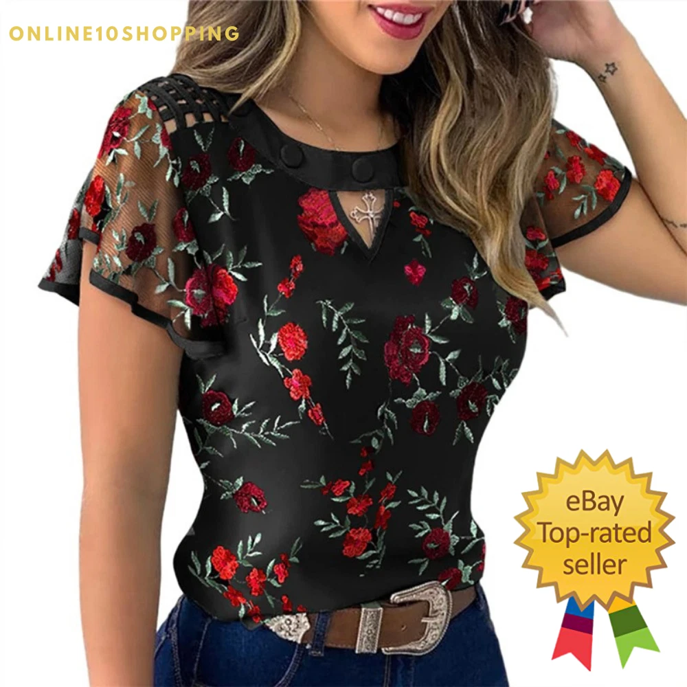 De Mujer Camisas Moda Blusa Manga Corta Nueva Tops Camisa Casual Elegante eBay