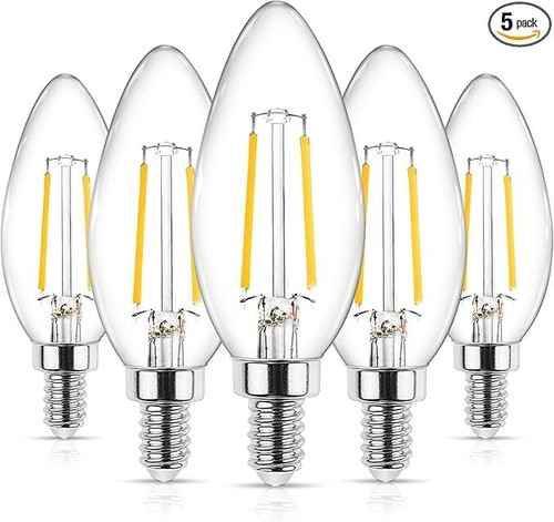Ascher E12 LED Classic Candelabra Clear Light Bulb, 4W, Equivalent 40W, Warm ...