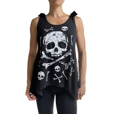 Jawbreaker Skull Crossbones Black Skull Lace Flowy Tank top with Bows