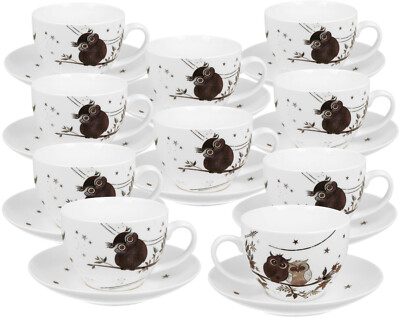 10er SET DUO ANIMALS Tasse 250 ml CHARMING OWLS mit Untertasse, New Bone Chin...