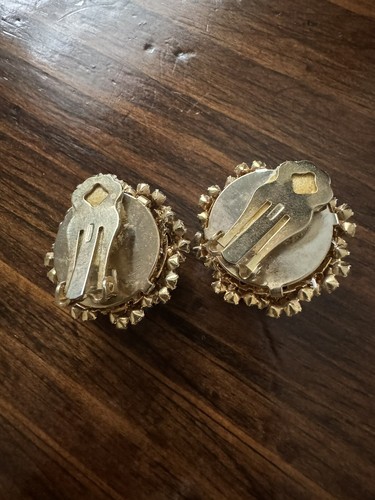 Vintage Large Black And Clear Flower RHINESTONE CLUSTER CLIP ON EARRINGS Estate - Picture 6 of 8