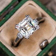 3Ct Princess Cut Moissanite Women's Engagement Rings 14K White Gold Plated
