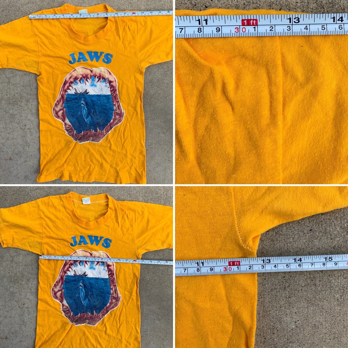Vintage JAWS T-Shirt Yellow Mayo Spruce Single Stitch Iron Vintage JAWS T-Shirt Yellow Mayo Spruce Single Stitch Iron