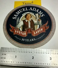 SAMUEL ADAMS BREWING CO of BOSTON MA, "CHEERS TO 30 YEARS" BEER COASTER.