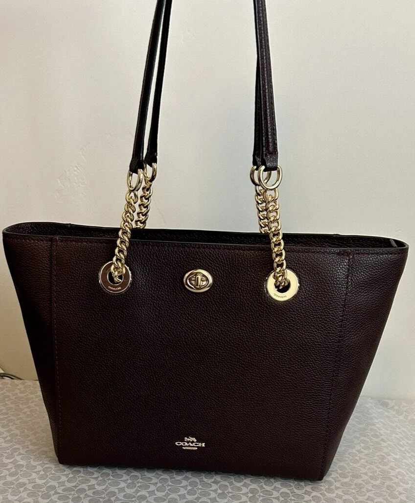 Coach turnlock sales chain tote oxblood