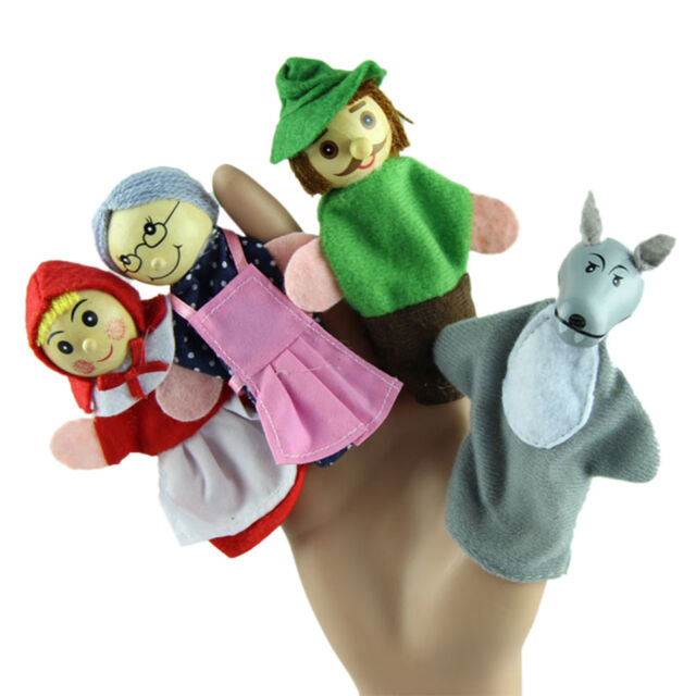 4 Pcs/set Little Red Riding Finger Puppets Wooden Headed Baby Educational Toy_CL