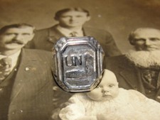 Antiqued Sterling Silver Rectangular United Nations Ring World War II 2