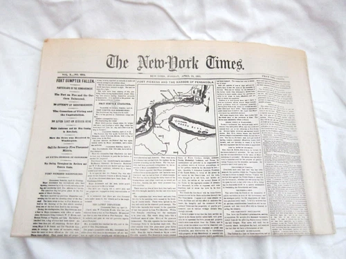 NEW YORK TIMES, MONDAY, APRIL 15, 1861 - FORT SUMTER FALLEN. CONSISTS OF 8 PAGES - Picture 1 of 4