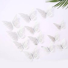 3D Butterfly Wall Decor 48 Pcs 3 Sizes,Silver Butterfly Decorations for Birth...