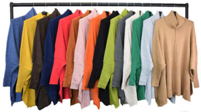 Italienischer Damen Lagenlook Oversize Wasserfallausschnitt Pullover Sichtnaht