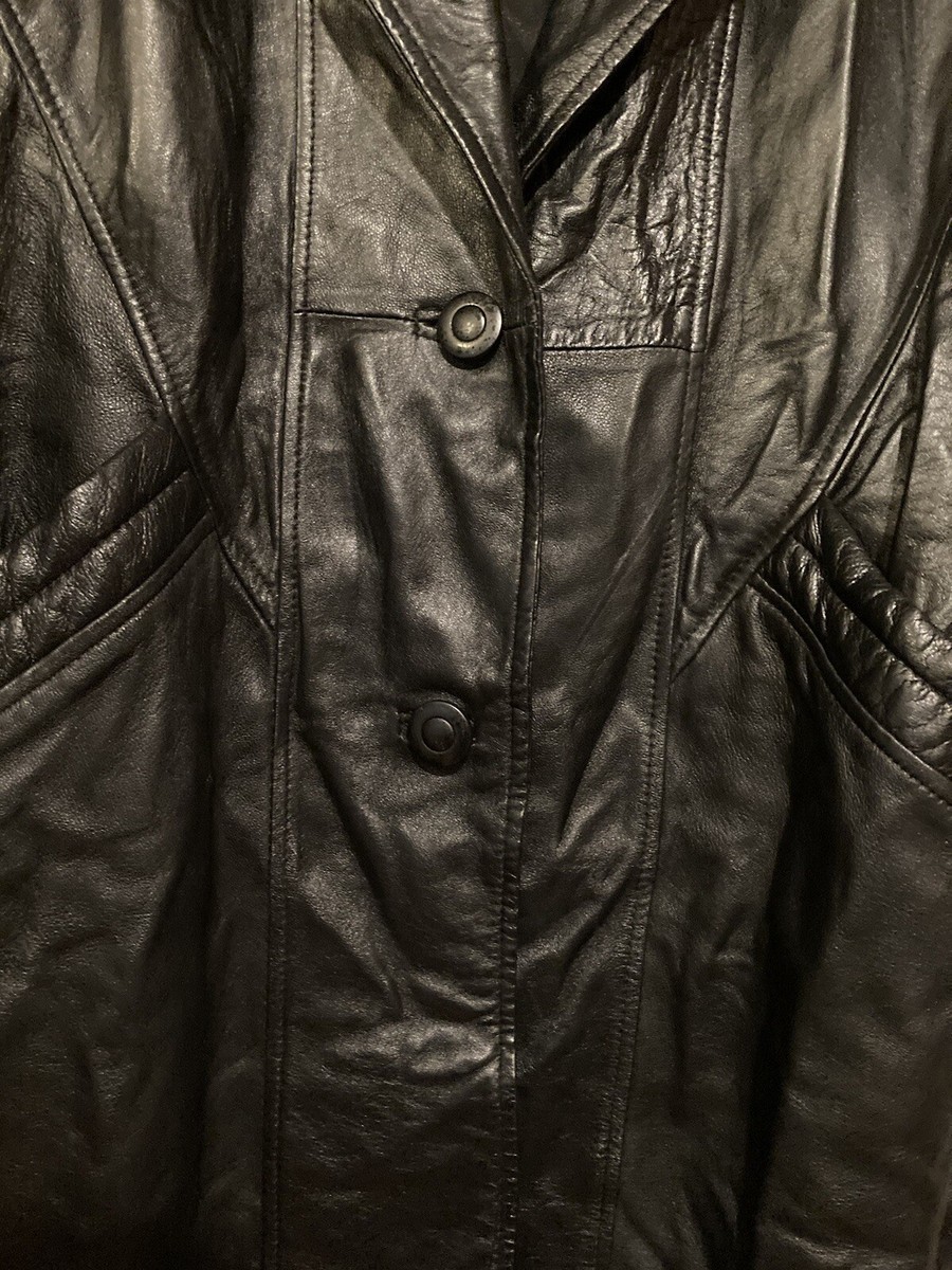 Vintage Preston & York Long Leather Trench Coat Jacket Black Vintage Preston & York Long Leather Trench Coat Jacket Black