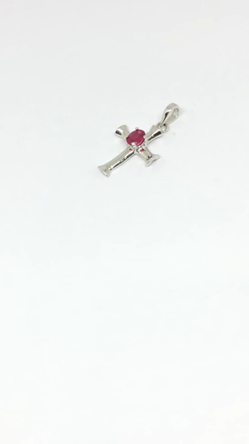 925 Sterling Silber Rubin Kreuz Anhänger Halskette für Mädchen bringt Weisheit - Video 1 von 1