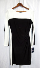 Chaps Womens Solid Black & Off White Long Sleeve Knit Dress SZ L NWT $95