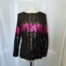 Vintage 70s sequined pink black disco Blouse top shirt new wave glam
