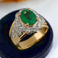 Emerald Oval Cut With 925 Sterling Silver Gold Plated Ring For Men's #581