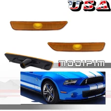 For 2010-2014 Ford Mustang Front Bumper Side Marker Lights Reflectors Amber Lens