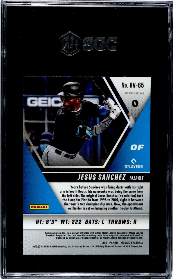 2021 Panini Mosaic RV-65 Jesus Sanchez CHOICE PRIZM Variation SGC 10 GEM RC - Image 2 of 2