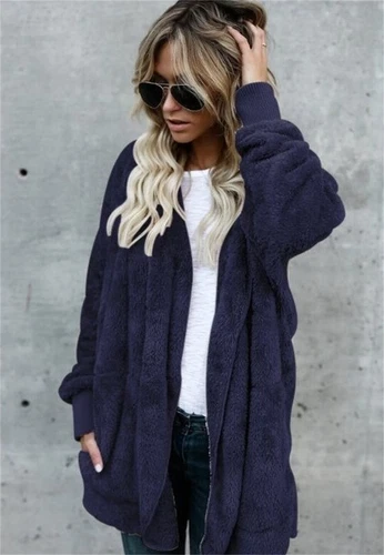 Womens Hooded Sherpa Jacket Fleece Cardigan Winter Trendy Plush Coat - Bild 13 von 30