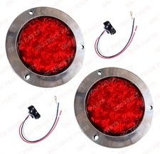 Qsc 4 Round Stainless Steel Red 16 Led Truck Brake Stop Turn Tail Lights 2 Pcs