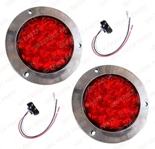 QSC 4" Round Stainless Steel Red 16 LED Truck Brake Stop Turn Tail Lights 2 PCS