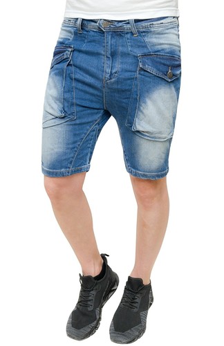 Jeans pantaloni corti uomo Cargo Blu Denim Bermuda Pantaloncini con tasconi  | eBay