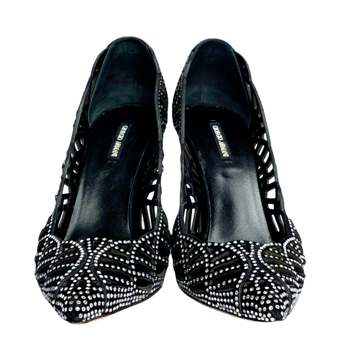 GIORGIO ARMANI Crystal Embellished Black Suede Pointed Toe GIORGIO ARMANI Crystal Embellished Black Suede Pointed Toe