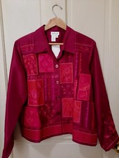 NWT Coldwater Creek Women's Red Silk Embroidered Button-Up Jacket Shirt Size L