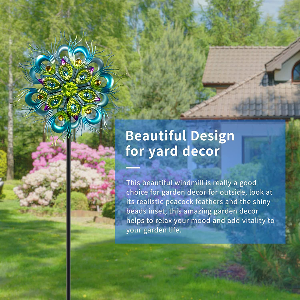 Peacock Wind Spinner, 48Inch Double Wind Sculpture, Kinetic Wind ...