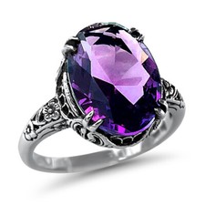 ANTIQUE STYLE 925 STERLING SILVER SIM AMETHYST FLORAL FILIGREE RING     1341