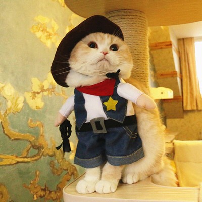 Pet Dog Cat Costume Cowboy Jeans Hoodie Shirts Halloween Costume Jumpsuit Puppy
