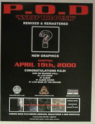 P.O.D. ''Snuff the Punk'' ~ Vintage Magazine PRINT AD 2000 payable on death
