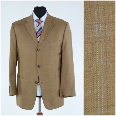 Herren Karo Blazer 40R UK Größe FRATELLI DI DELFINO Super 120s Wolle Sport Mantel Jac